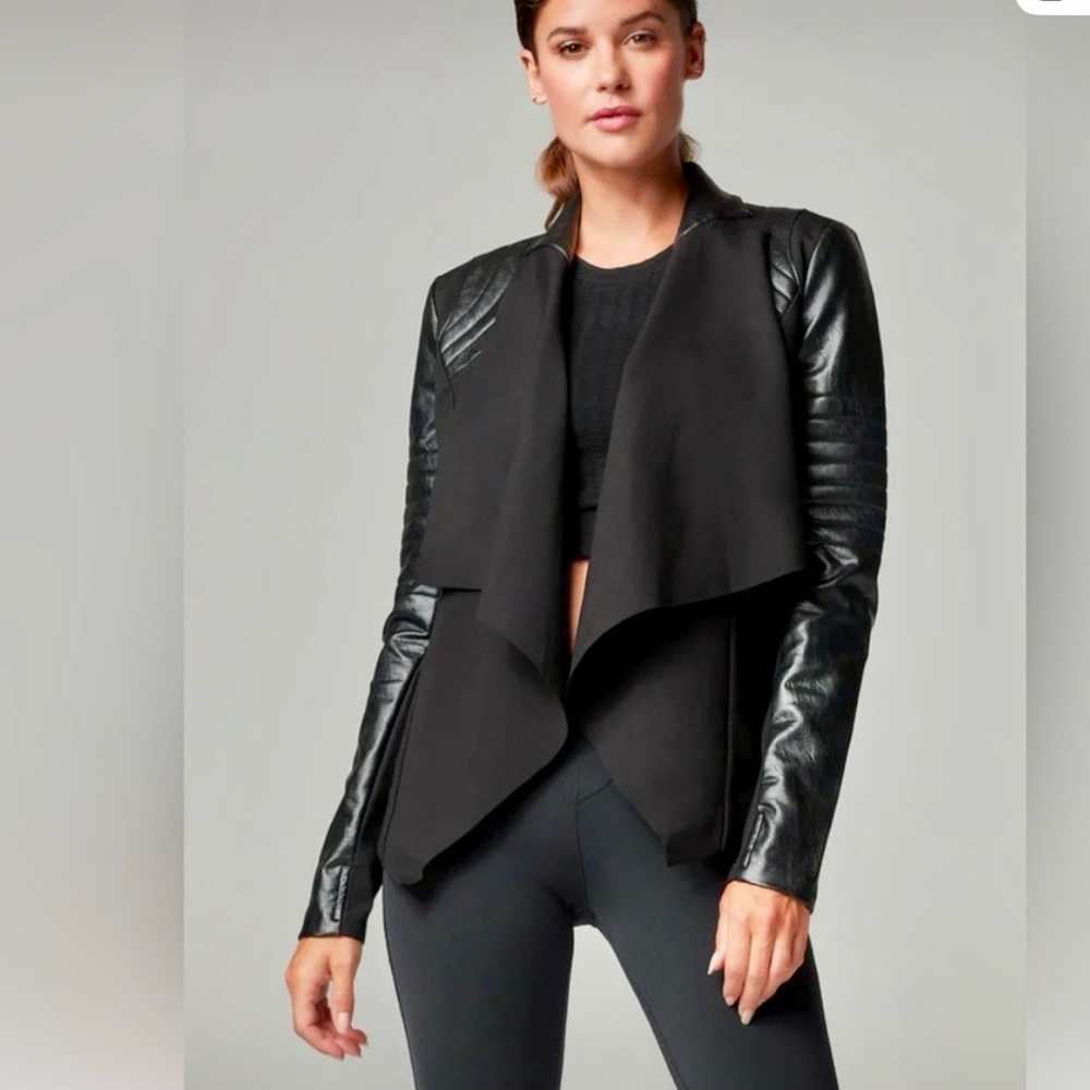 Blanc Noir Black Leather Sleeve Jacket